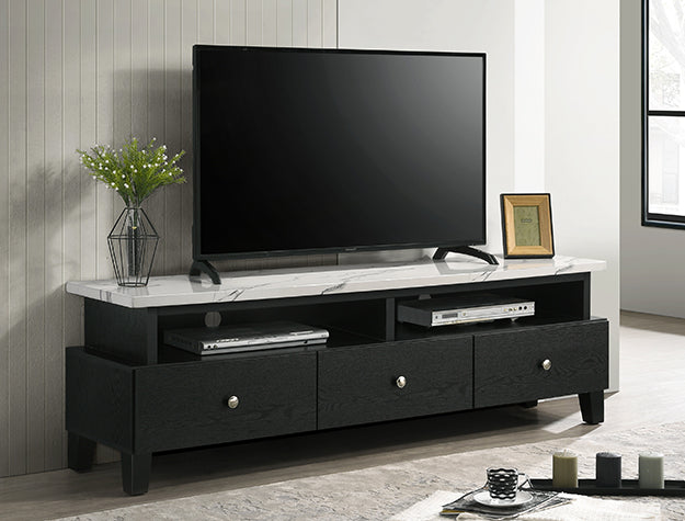 Alina Dark Faux Marble TV Stand — Block Legs