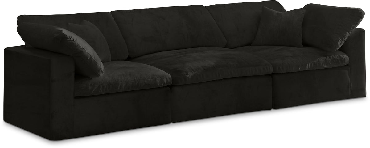 Cozy Velvet Modular Sectional — 3-Piece Sofa — Black