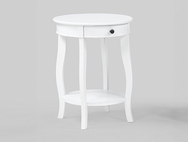 Jacie White Chairside Table — Drawer & Shelf