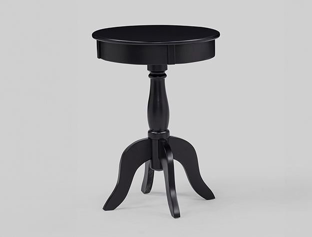 Romy Black Chairside Table — Turned Pedestal Base