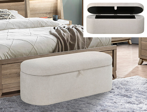 Philipa Storage Bench-Oatmeal Tweed