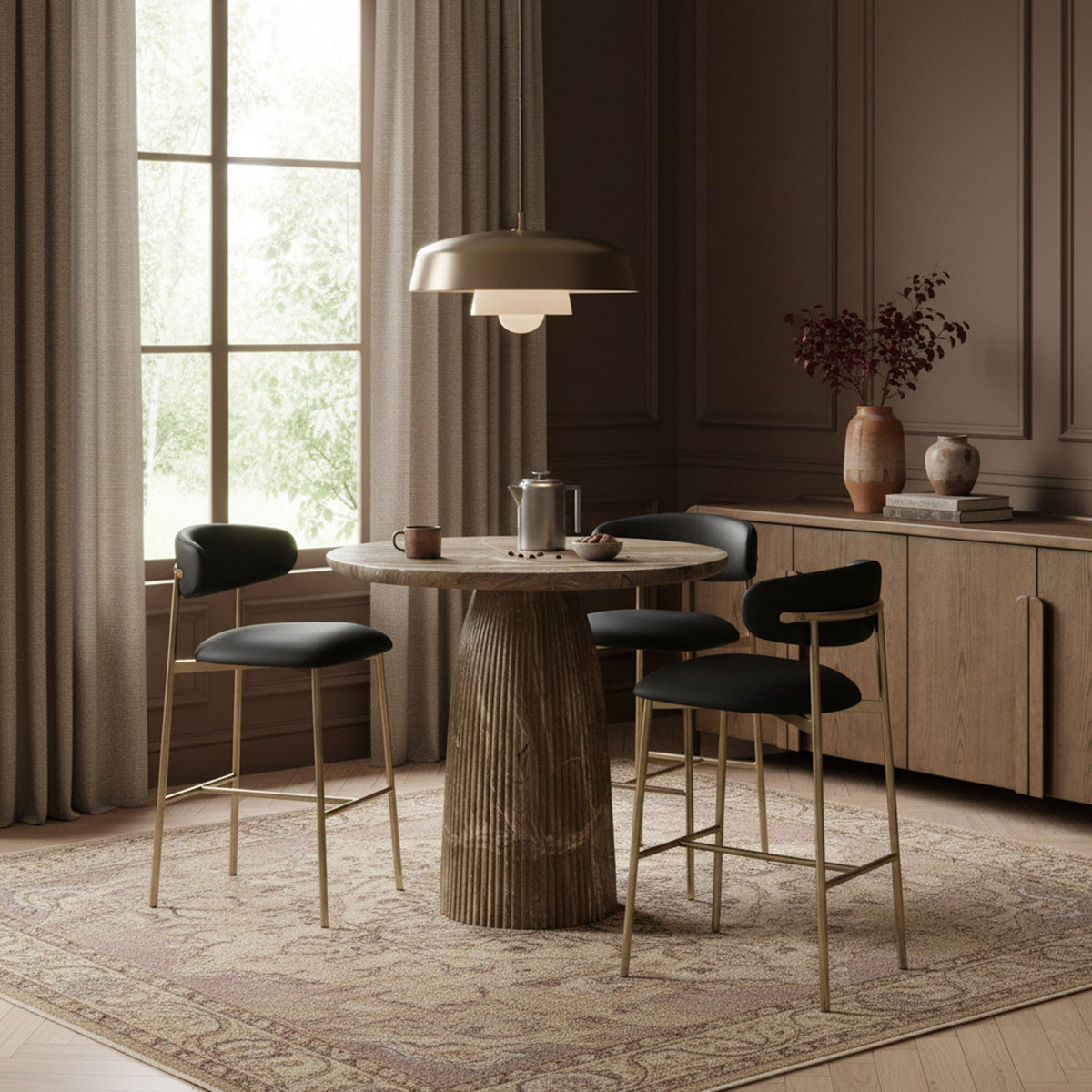 Lupita - Vegan Leather Upholstered Bar Stool (Set of 2) with Brushed Gold Frame