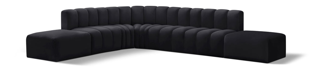 Arc Velvet Modular Sectional — 7-Piece Corner Sectional — Black