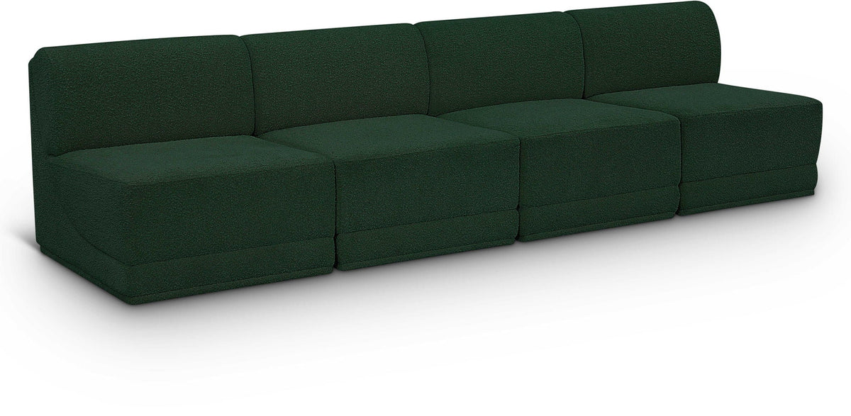 Ollie Boucle Modular Sectional — 4-Piece Armless Sofa — Green