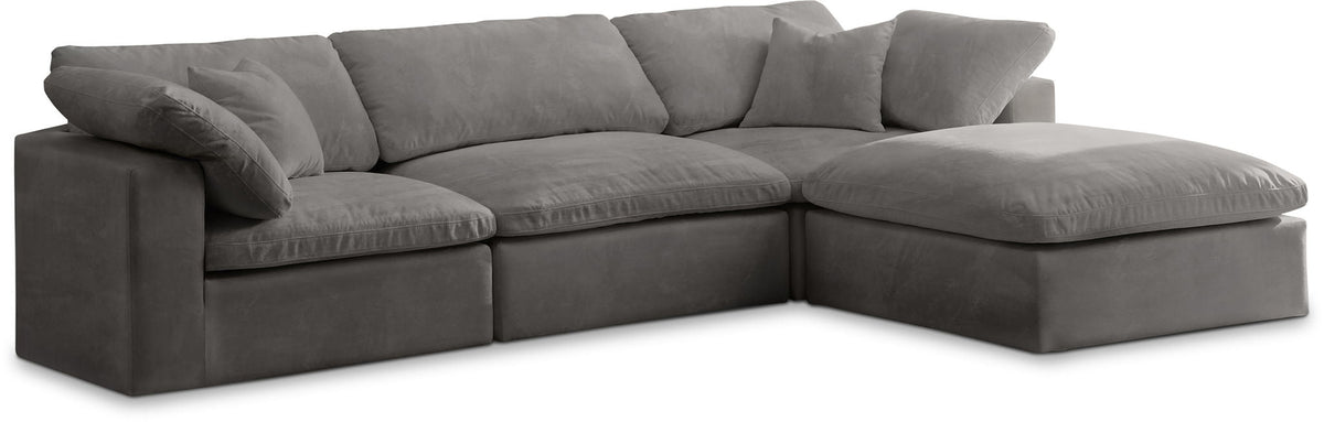 Cozy Velvet Modular Sectional — 4-Piece Sectional with Chaise — Grey