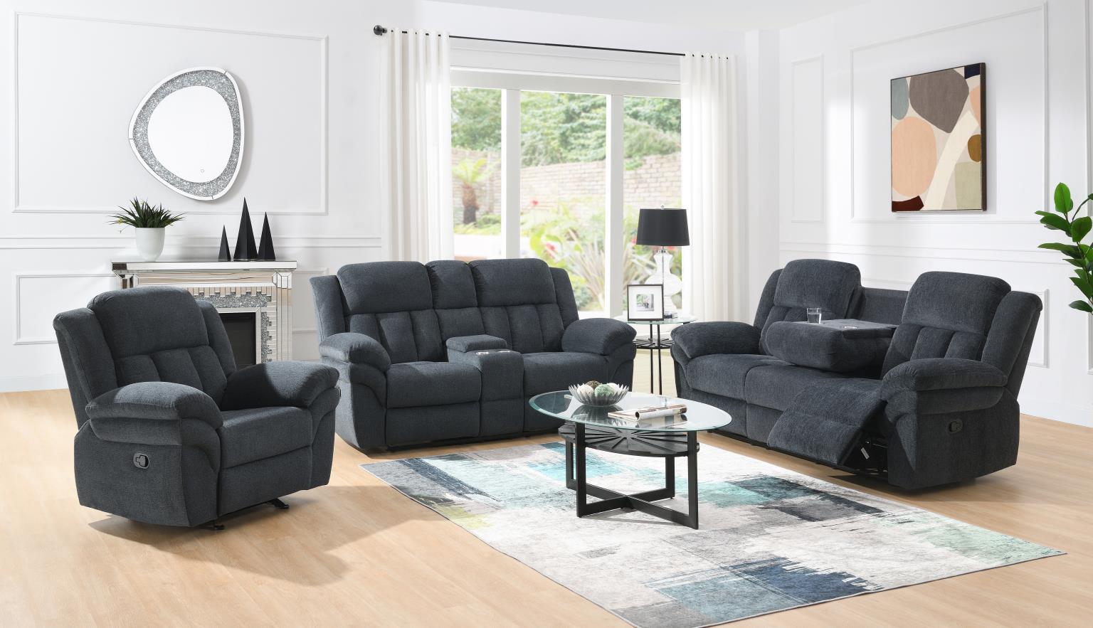 U179 - Motion Sofa With Drop Down Table - Charcoal Gray