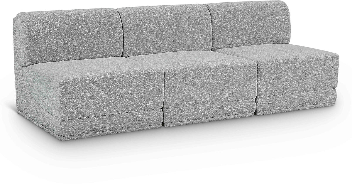 Ollie Boucle Modular Sectional — 3-Piece Armless Sofa — Grey