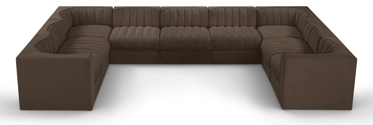 Rummi Performance Velvet Modular Sectional — 9-Piece Sectional — Brown