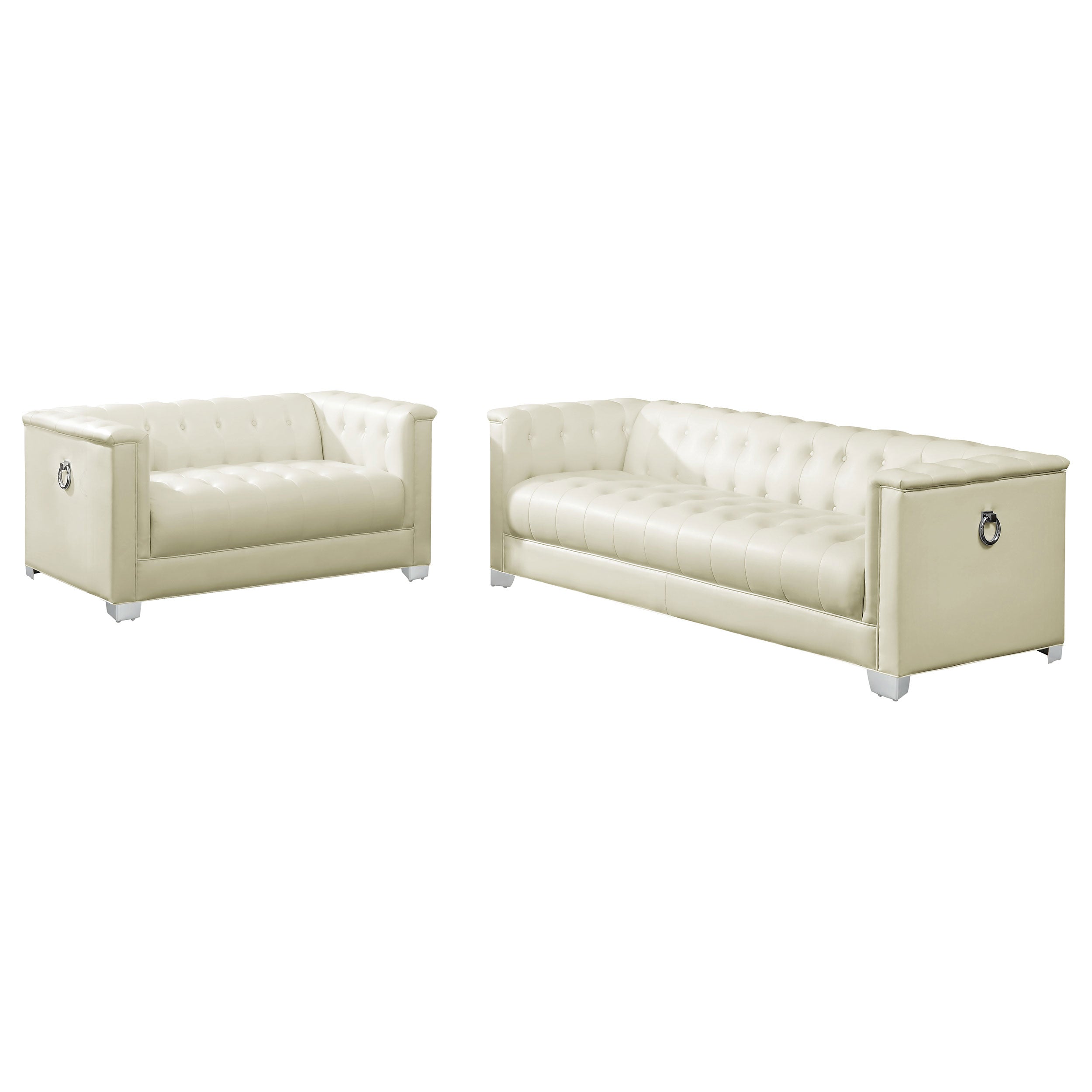 Chaviano Upholstered Track Arm Sofa Set Pearl
