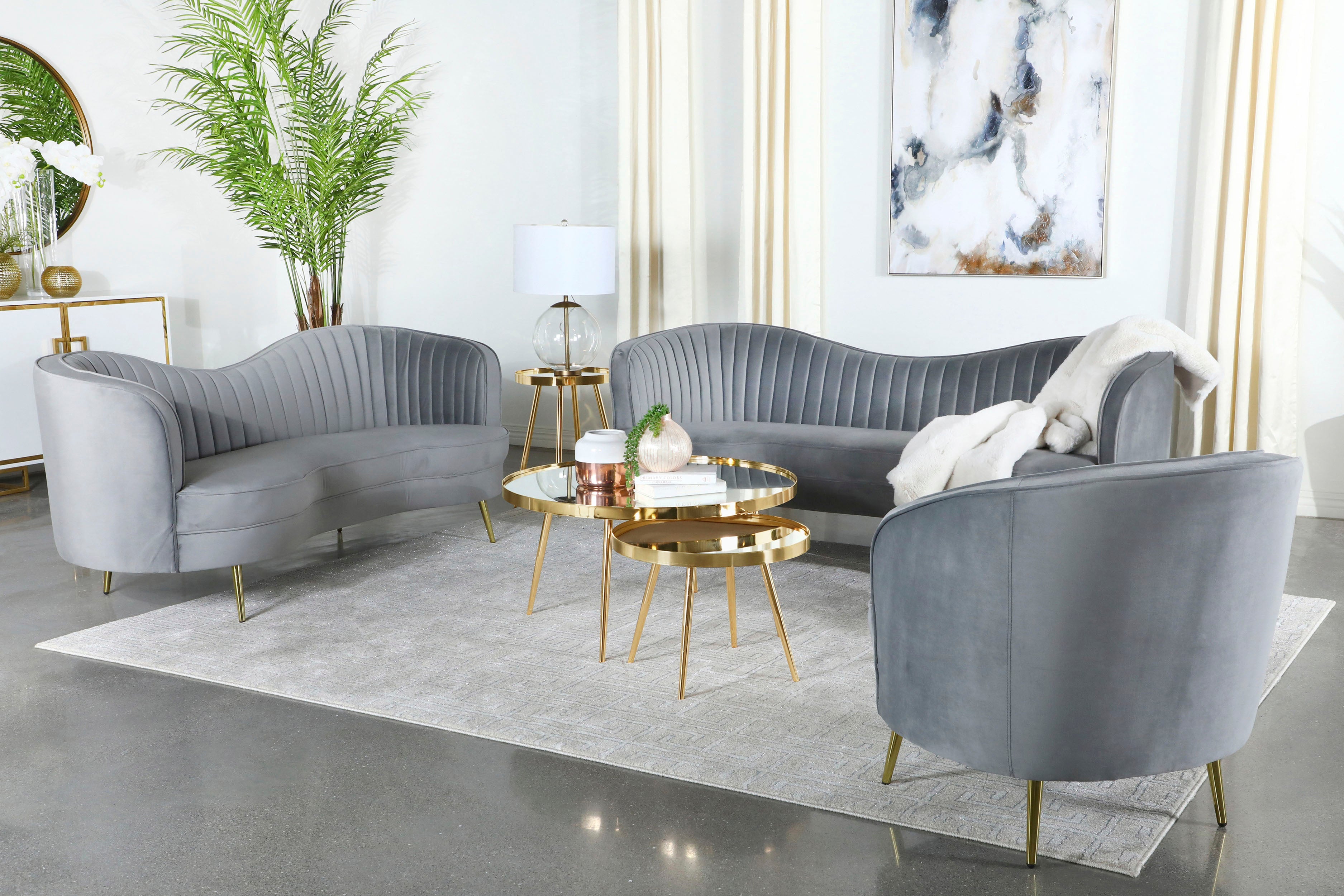 Sophia Upholstered Channel Tufted Sofa Set