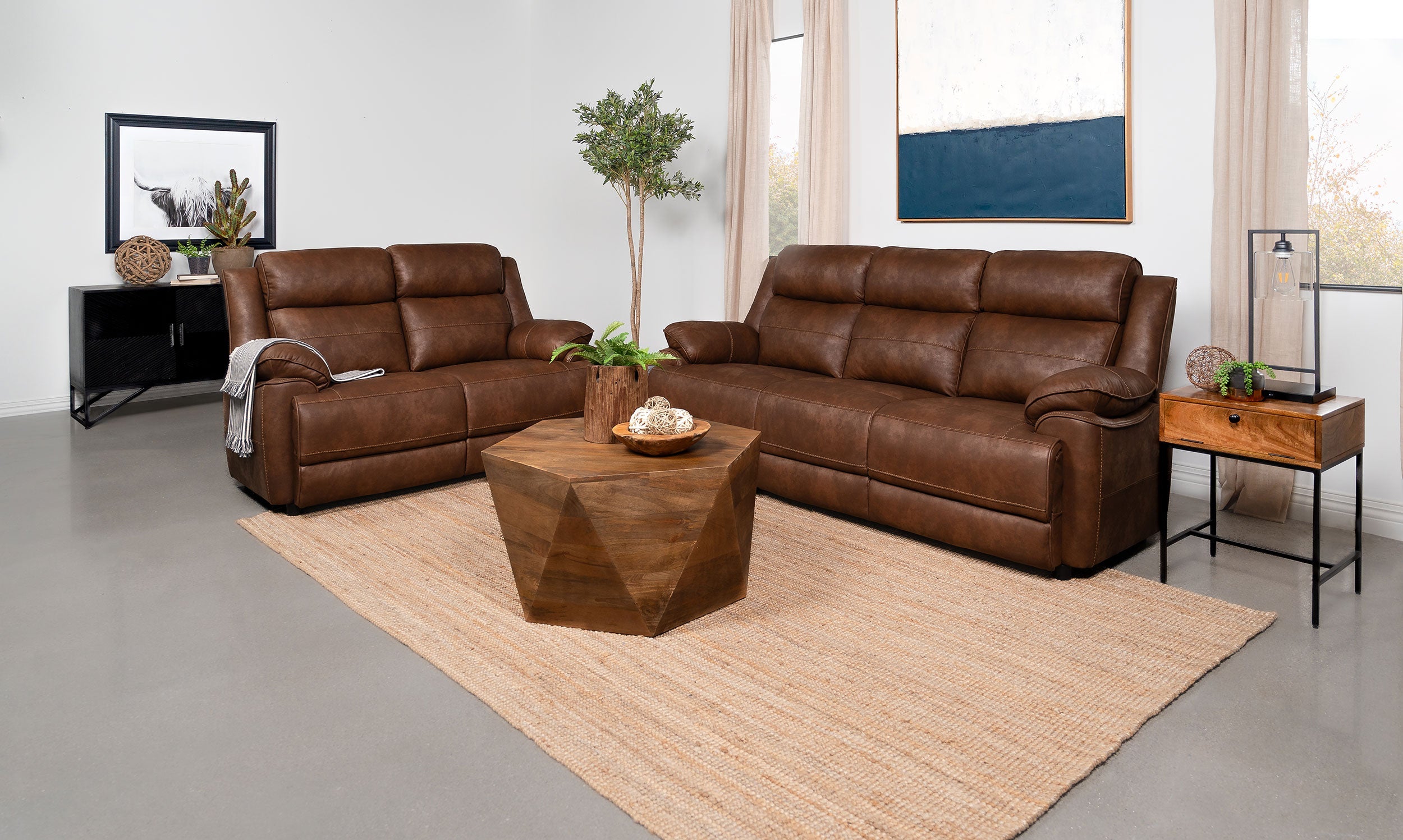 Ellington Upholstered Padded Arm Sofa Set Dark Brown
