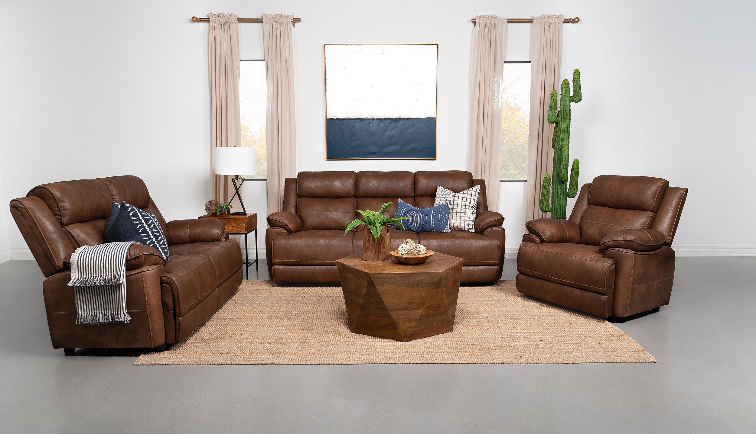 Ellington Upholstered Padded Arm Sofa Set Dark Brown