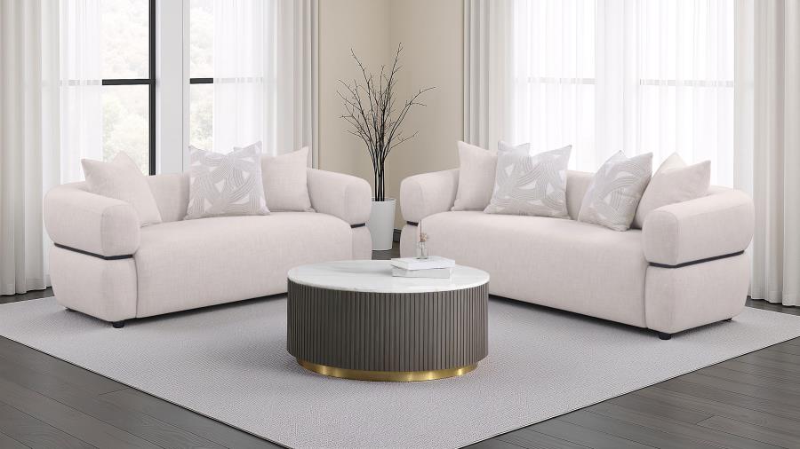 Jeanette Fabric Upholstered Round Arm Sofa Set Beige