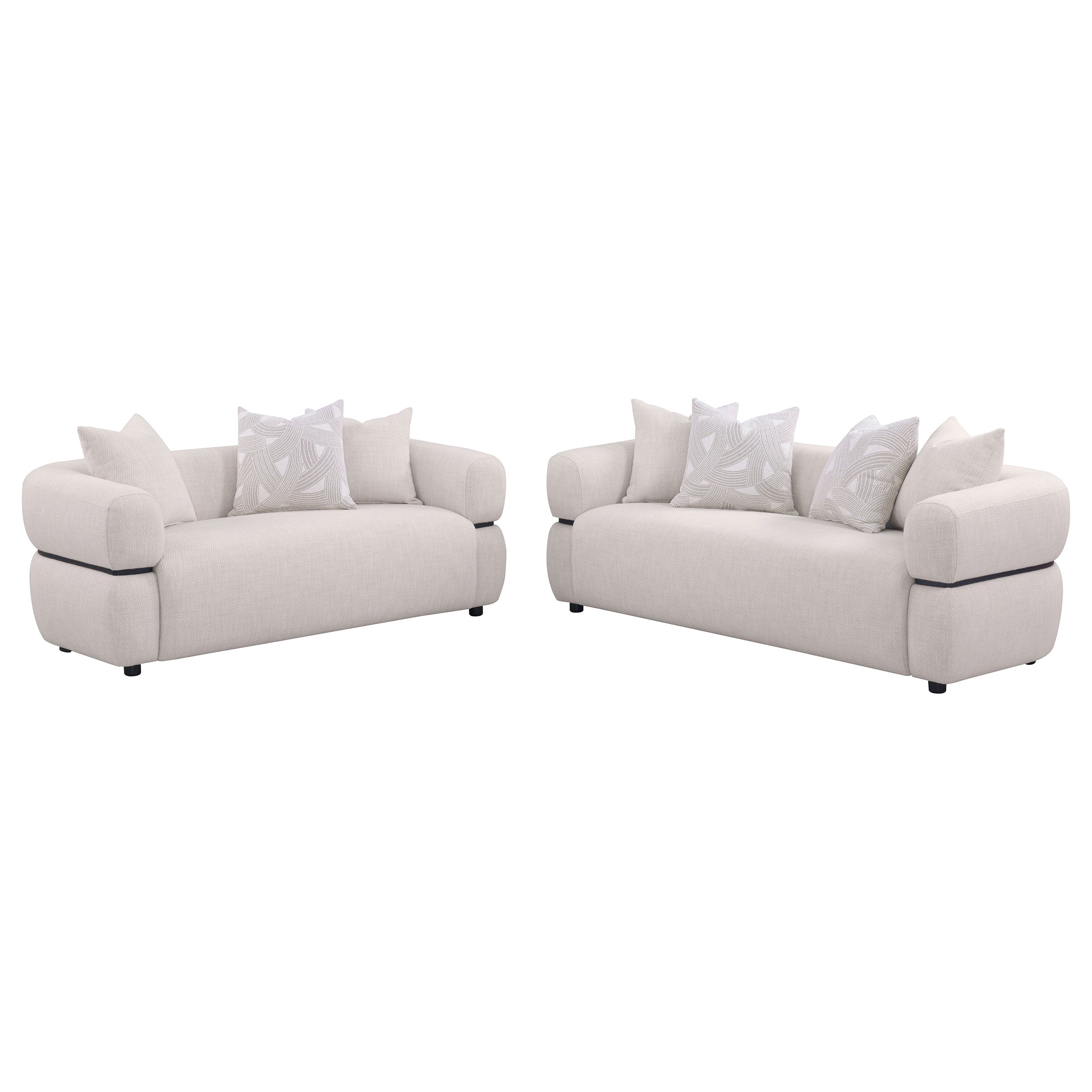 Jeanette Fabric Upholstered Round Arm Sofa Set Beige