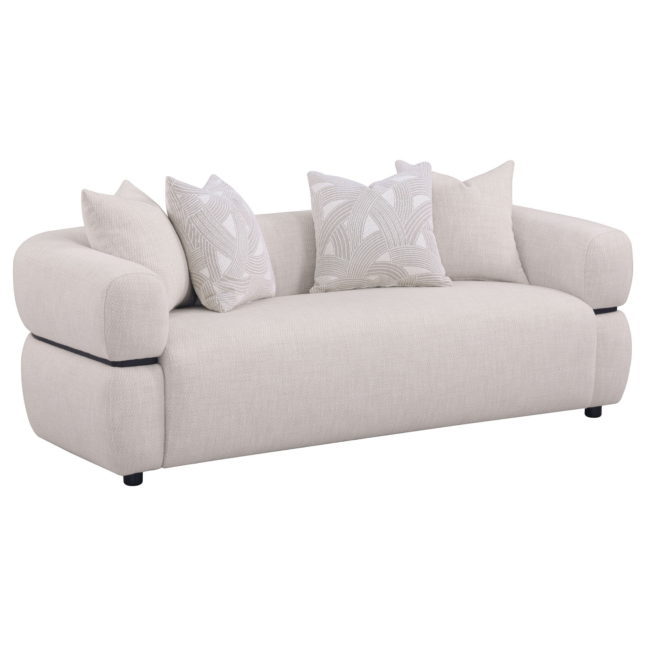 Jeanette Fabric Upholstered Round Arm Sofa Set Beige
