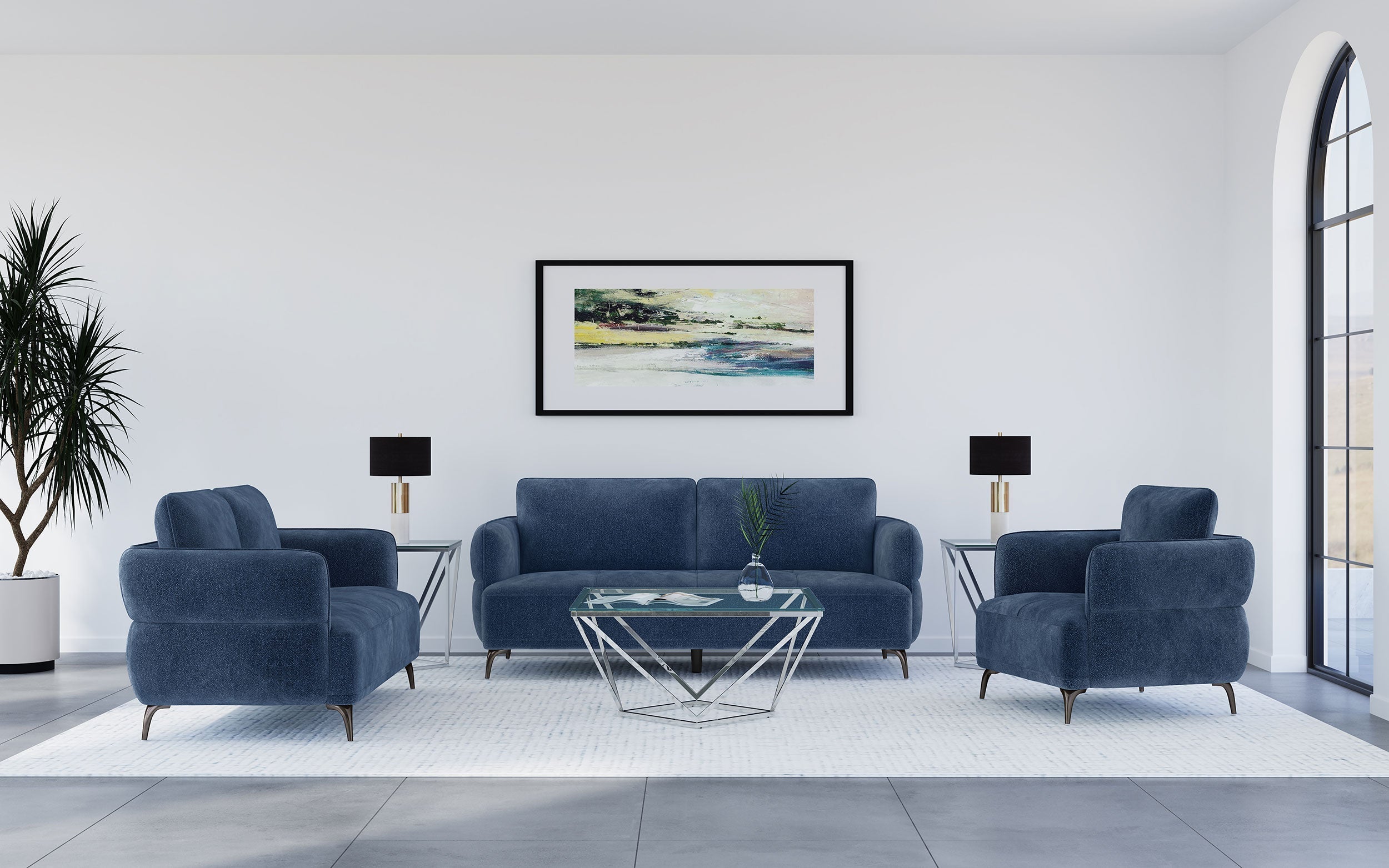 Lively 2-piece Chenille Upholstered Sofa Set Blue