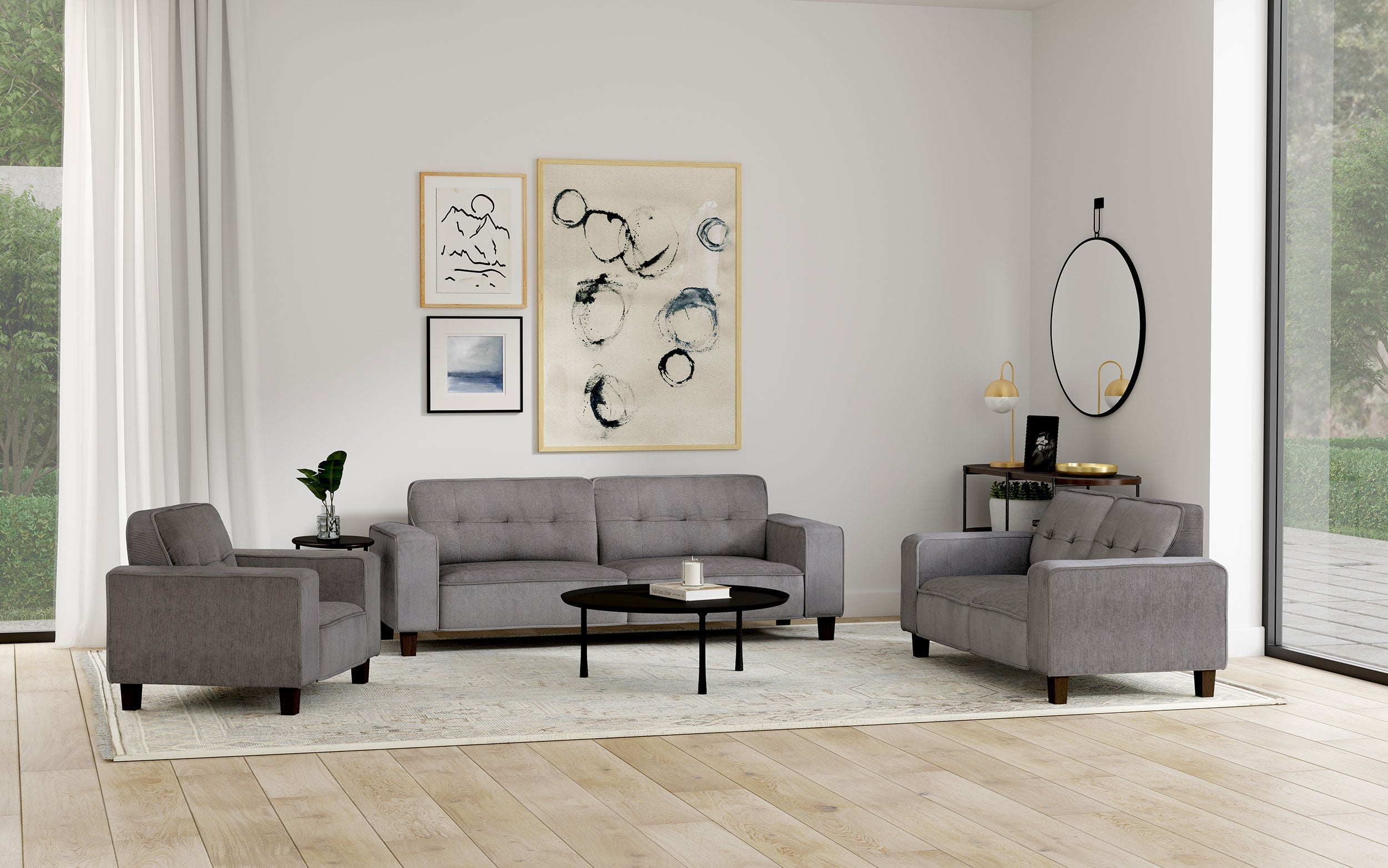 Deerhurst Upholstered Track Arm Sofa Set Charcoal