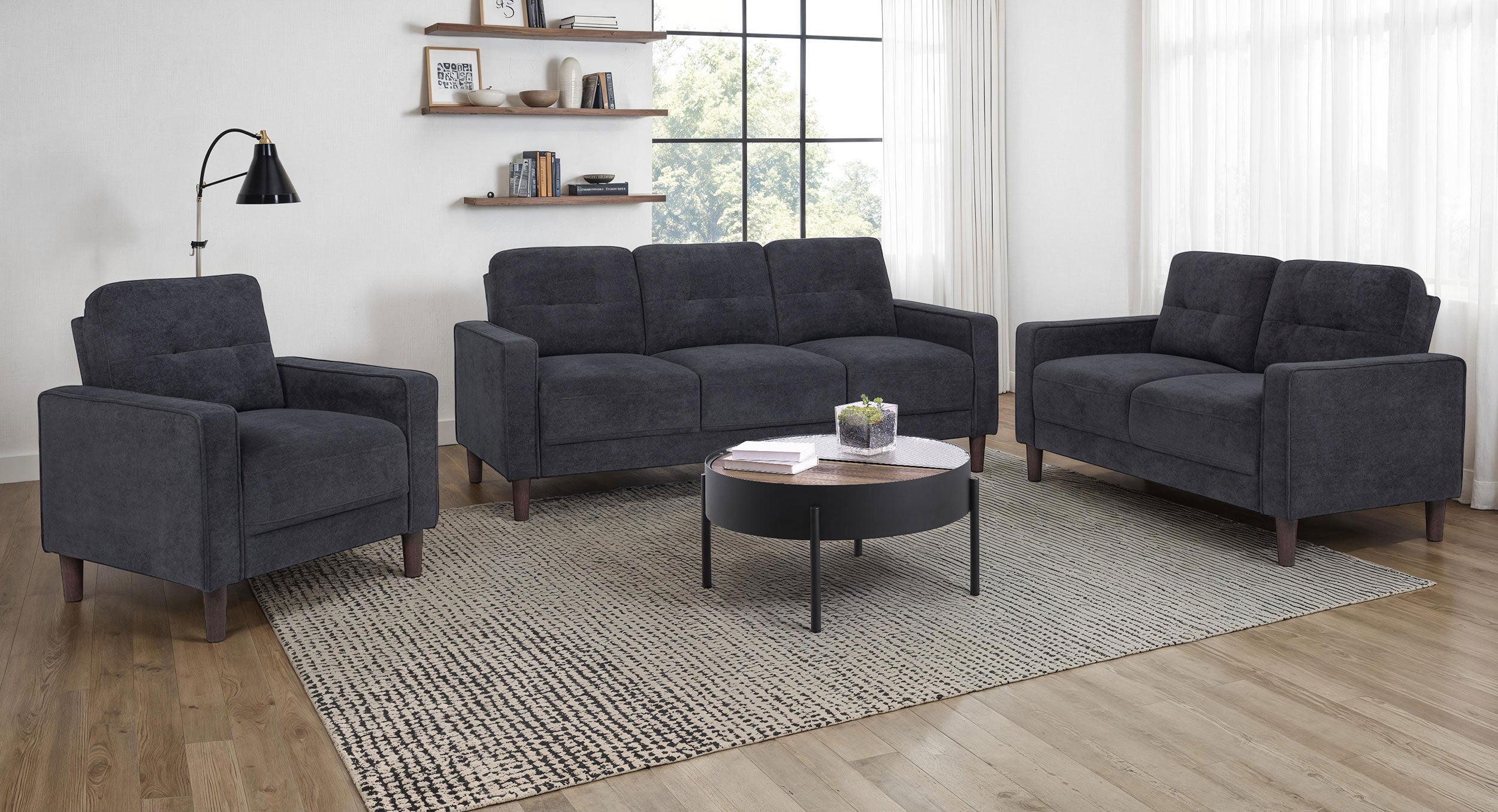 Bowen II Fabric Upholstered Track Arm Sofa Set