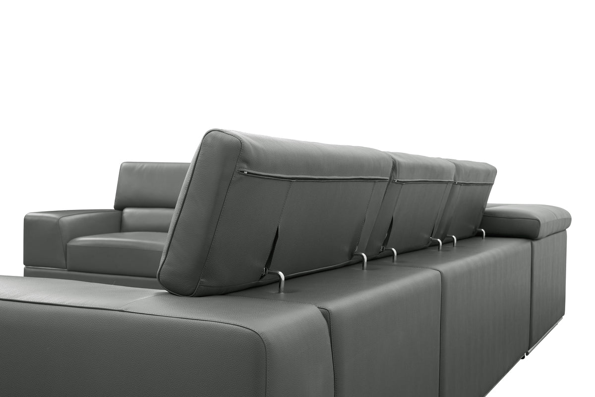 Nella Dark Grey Italian Leather U-Shaped Sectional