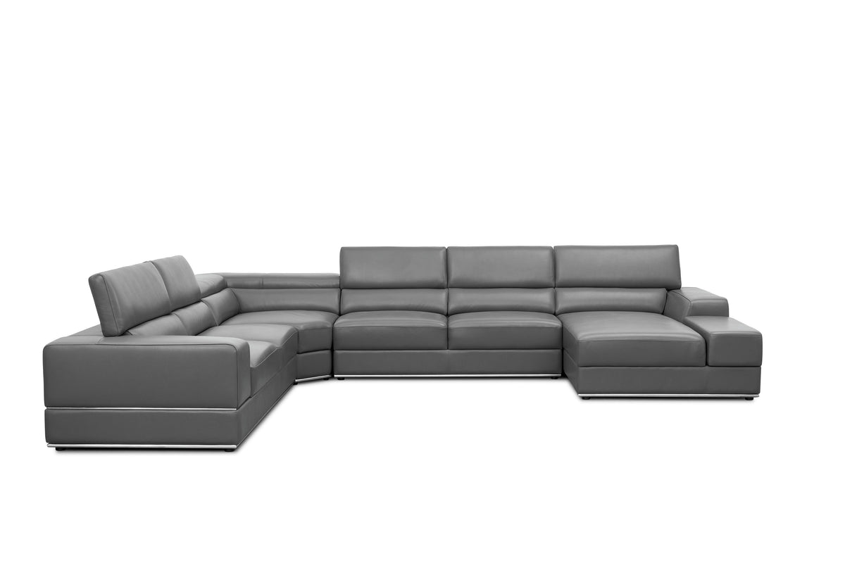 Nella Dark Grey Italian Leather U-Shaped Sectional