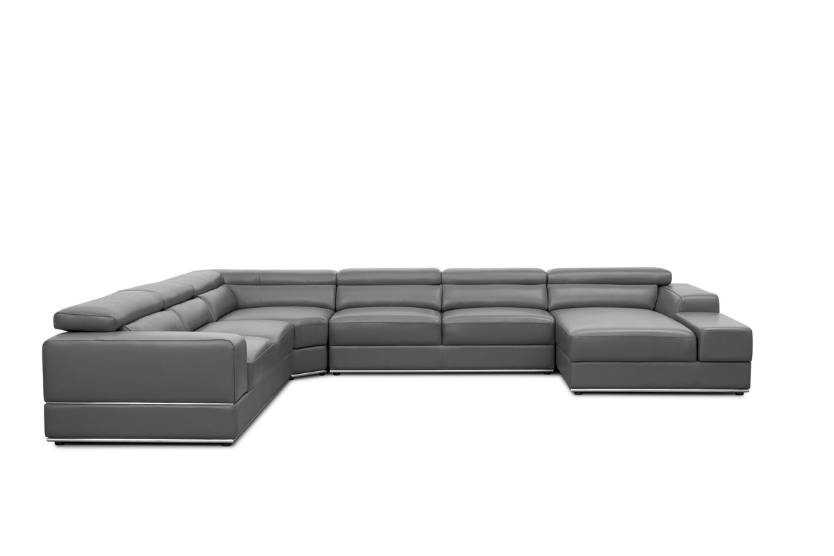 Nella Dark Grey Italian Leather U-Shaped Sectional
