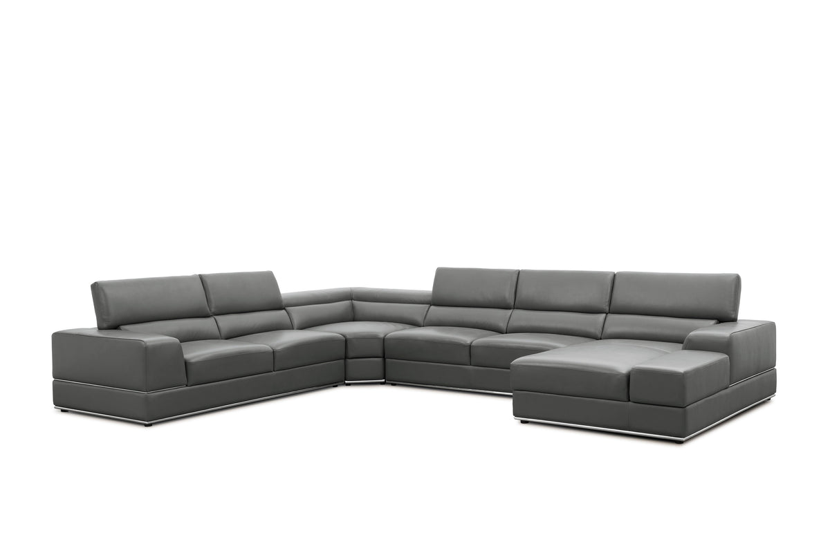 Nella Dark Grey Italian Leather U-Shaped Sectional