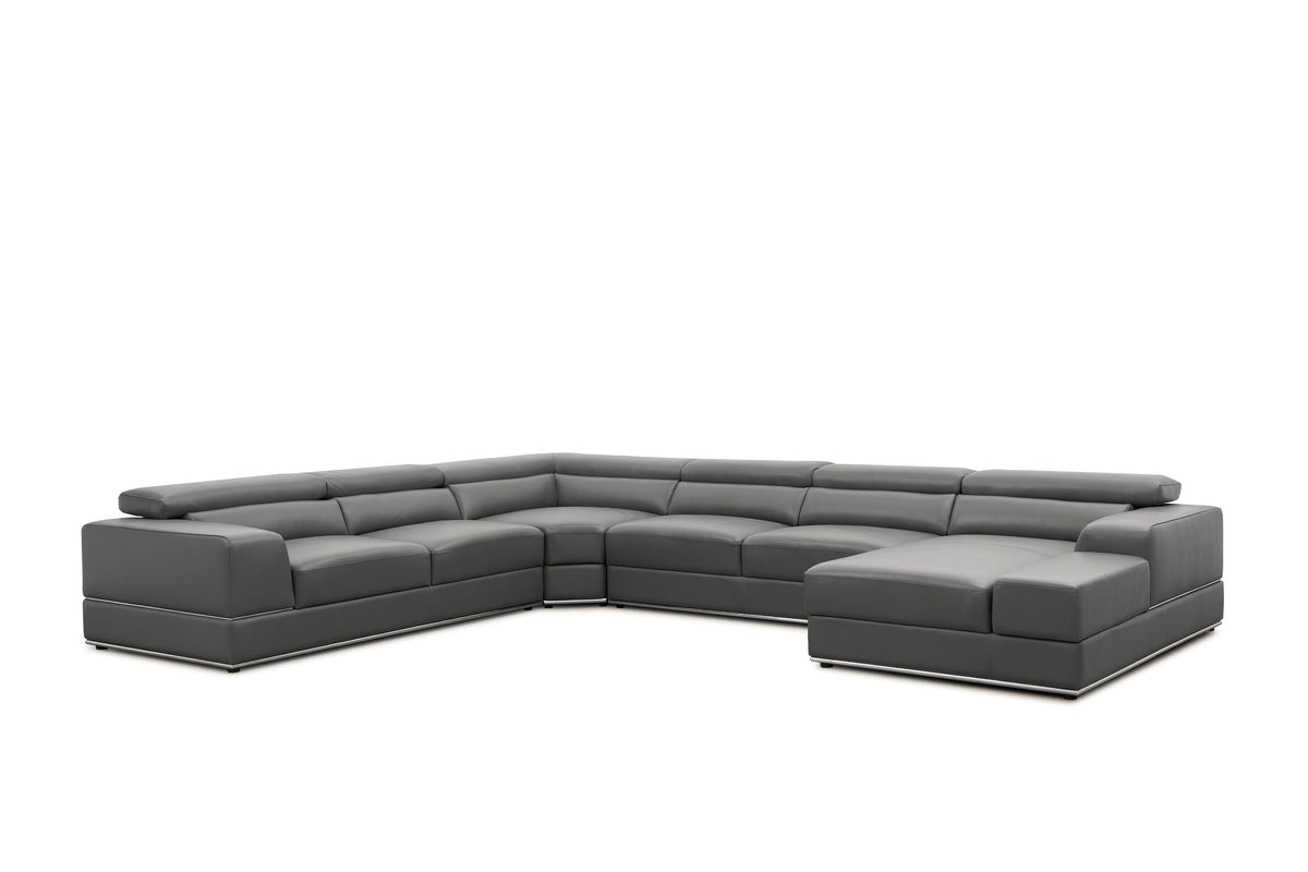 Nella Dark Grey Italian Leather U-Shaped Sectional