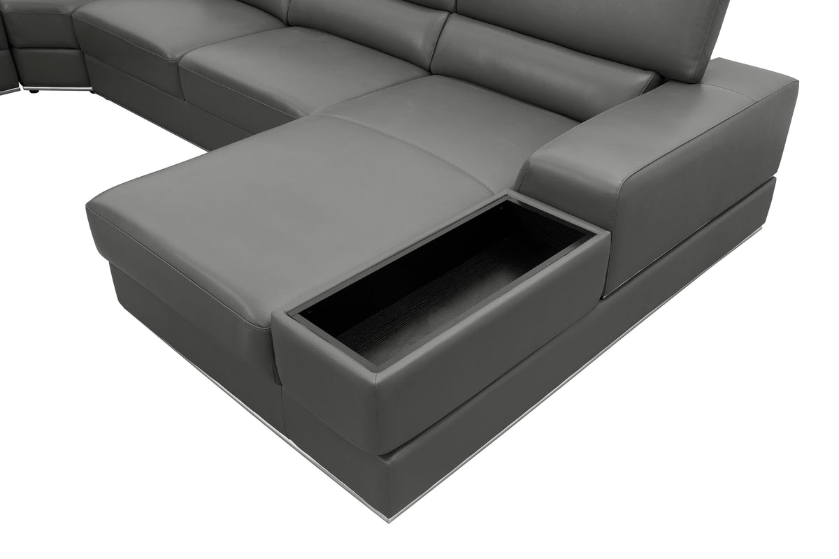 Nella Dark Grey Italian Leather U-Shaped Sectional