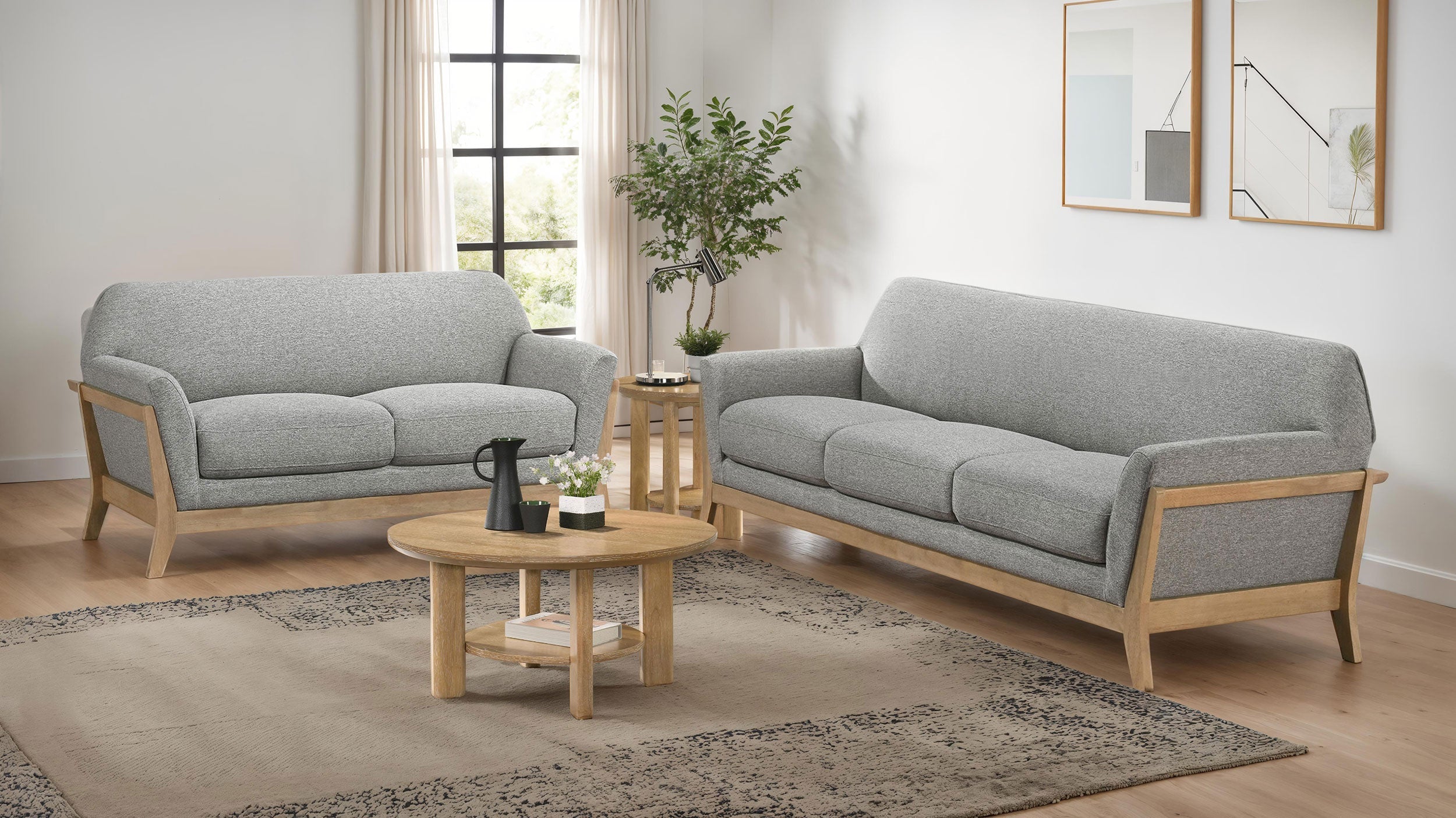 Vaughn Fabric Upholstered Flared Arm Sofa Set Grey