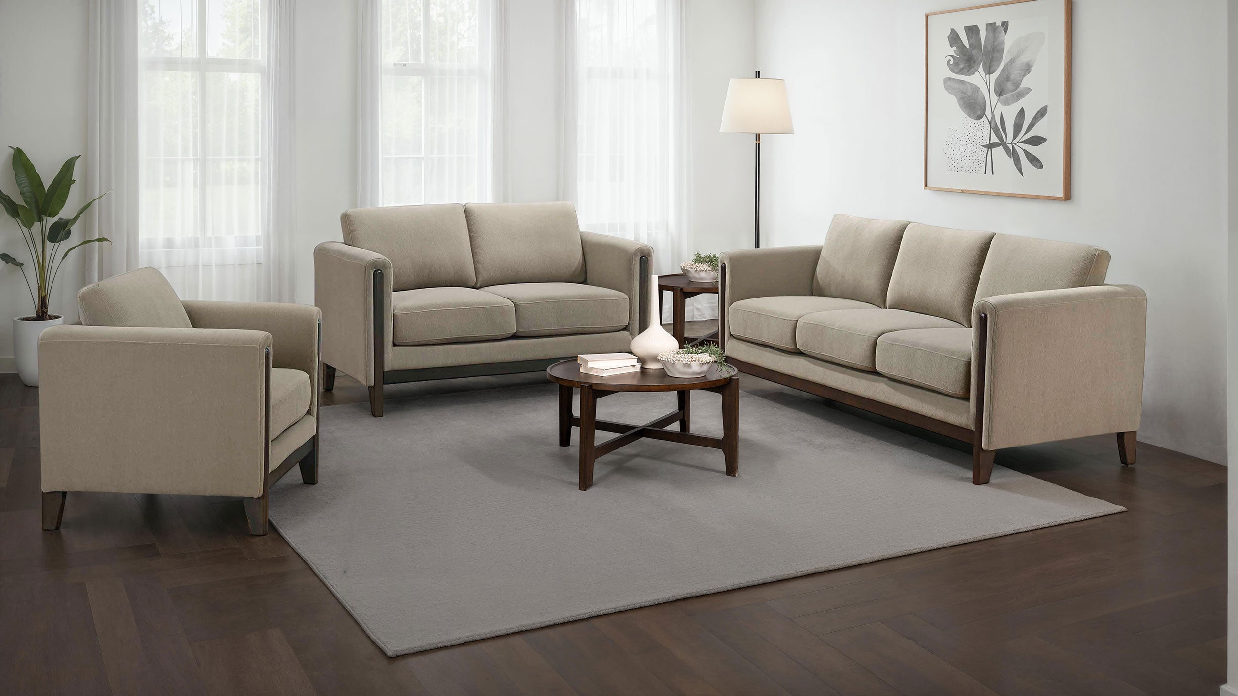 Islington Upholstered Panel Arm Sofa Set Taupe