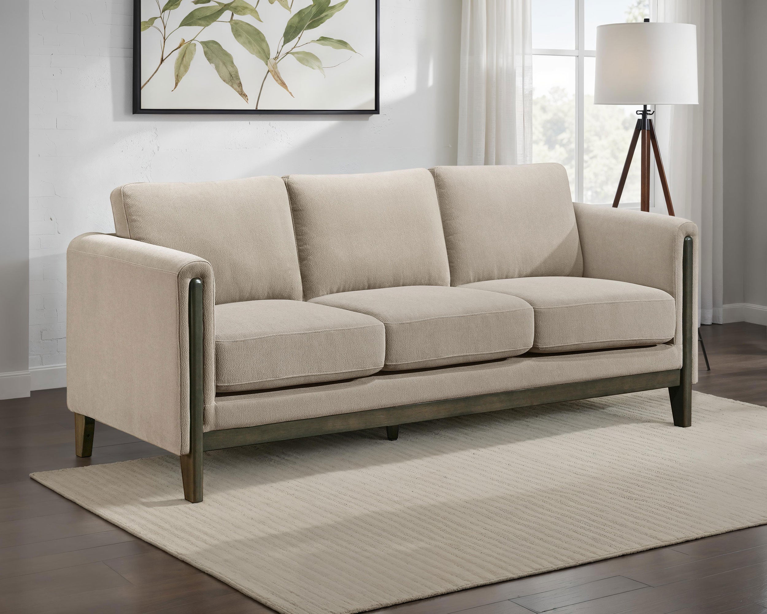 Islington Fabric Upholstered Panel Arm Sofa Taupe
