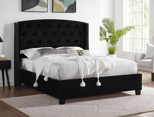 Eva Black Velvet Bed — Queen or King
