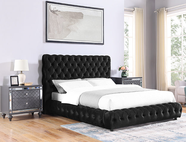 Flory Black Platform Bed — Queen or King, Optional Nightstand
