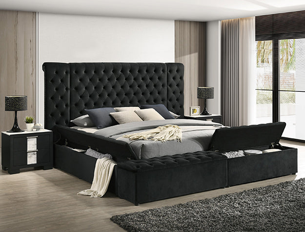 Liliana Black Tufted Storage Bed — Queen or King