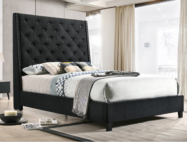 Chantilly Black Wingback Bed — Diamond Tufted, Queen or King