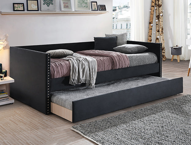 Sadie Black Velvet Daybed — Studded Nailhead Trim