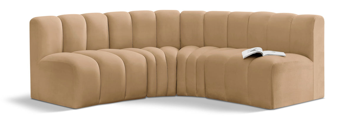 Arc Velvet Modular Sectional — 4-Piece Corner Sectional — Camel