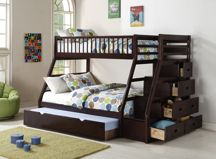 HH3000 Twin Over Full Staircase Bunk Bed With Trundle Set