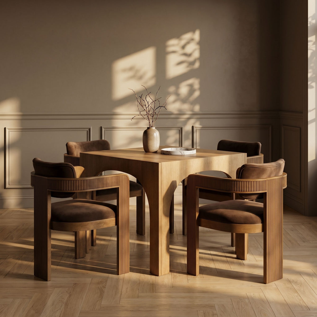 Sacha - Velvet Dining Chair (Set of 2) with Brown Base