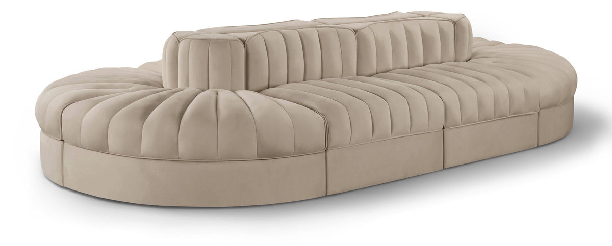 Rummi Performance Velvet Modular Sectional — 8-Piece Oval Sectional — Beige