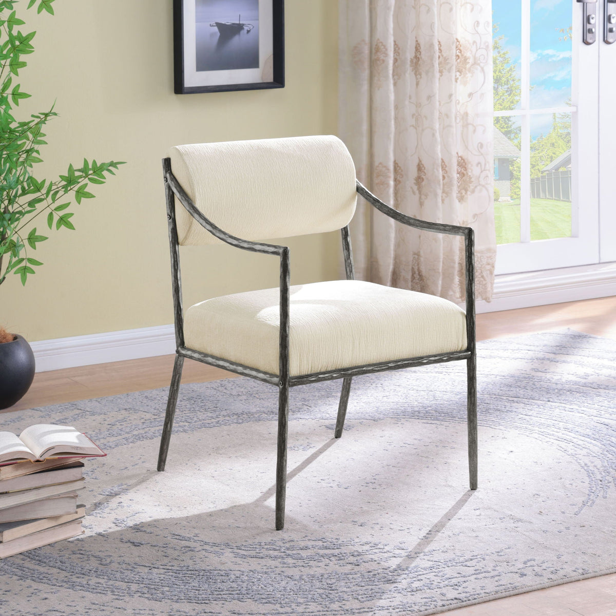 Bastille Chenille Dining Arm Chair Set of 2 with Silver Frame