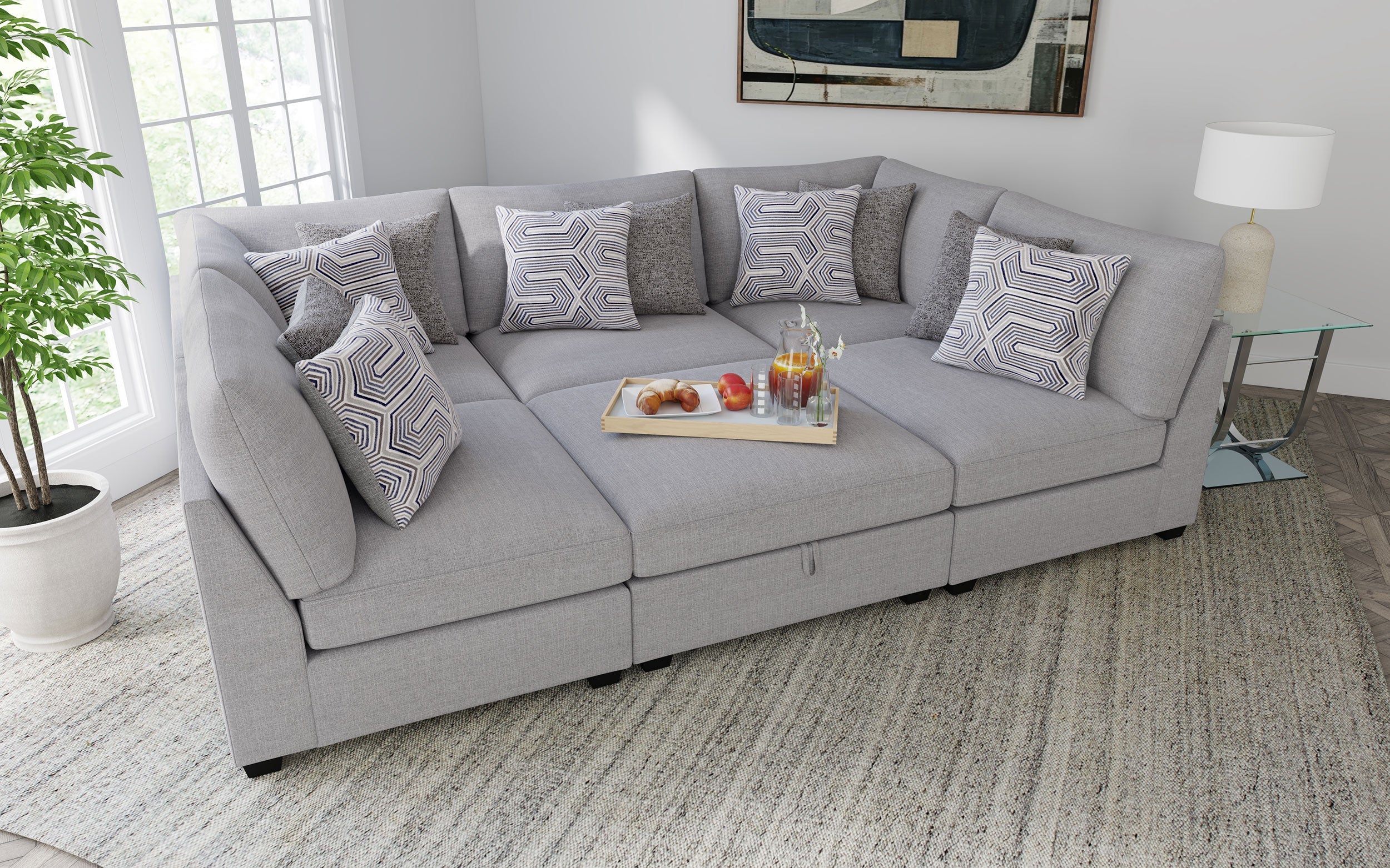 Cambria Upholstered Modular Sectional Sofa Grey
