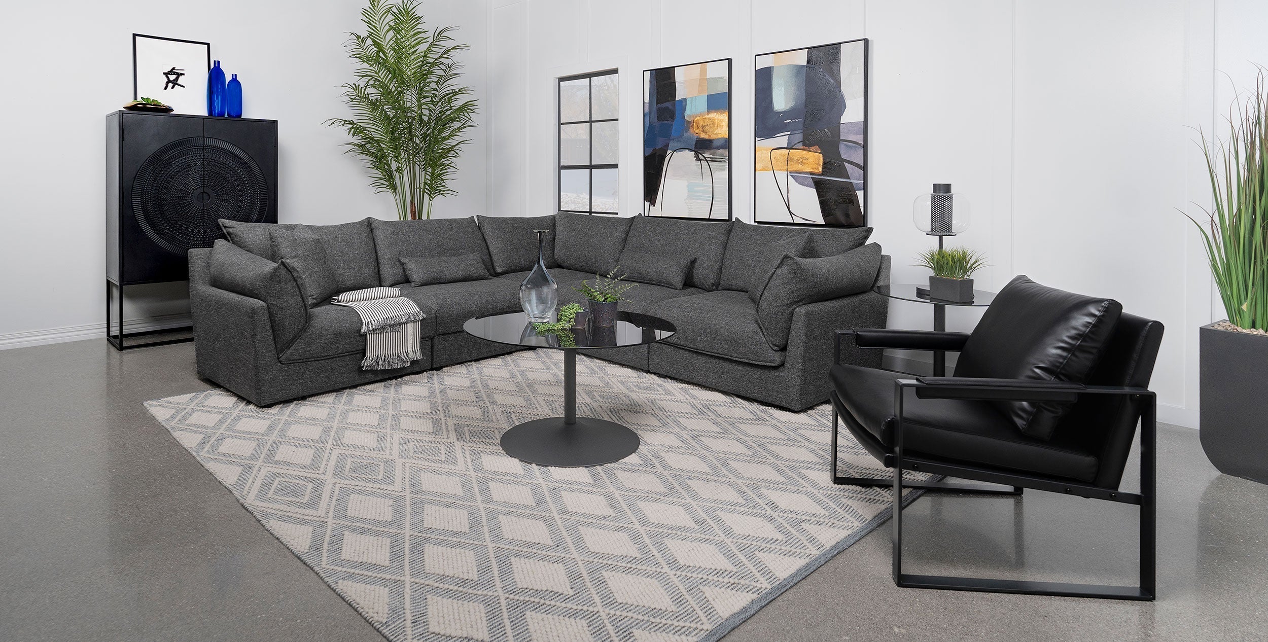 Sasha Upholstered Modular Sectional Sofa Barely Black