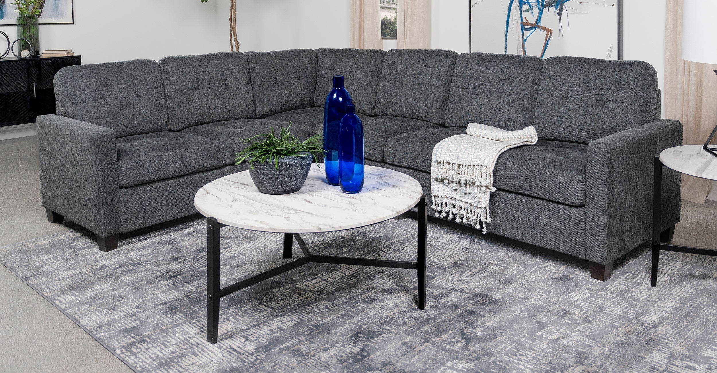 Georgina Upholstered Modular Sectional Sofa Steel Grey