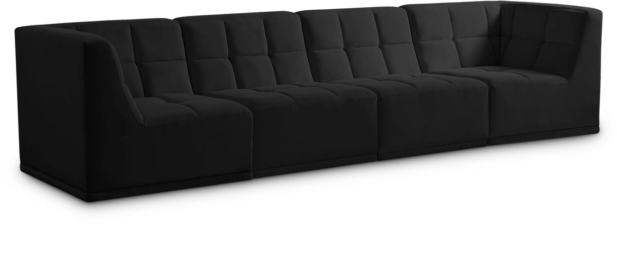 Relax Velvet Modular Sectional — 4-Piece Sofa — Black