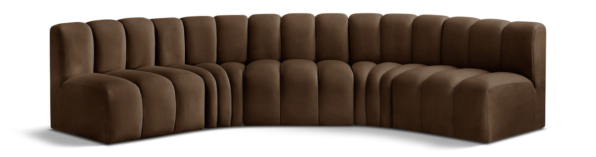 Arc Velvet Modular Sectional — 5-Piece U-Shaped Sectional — Brown