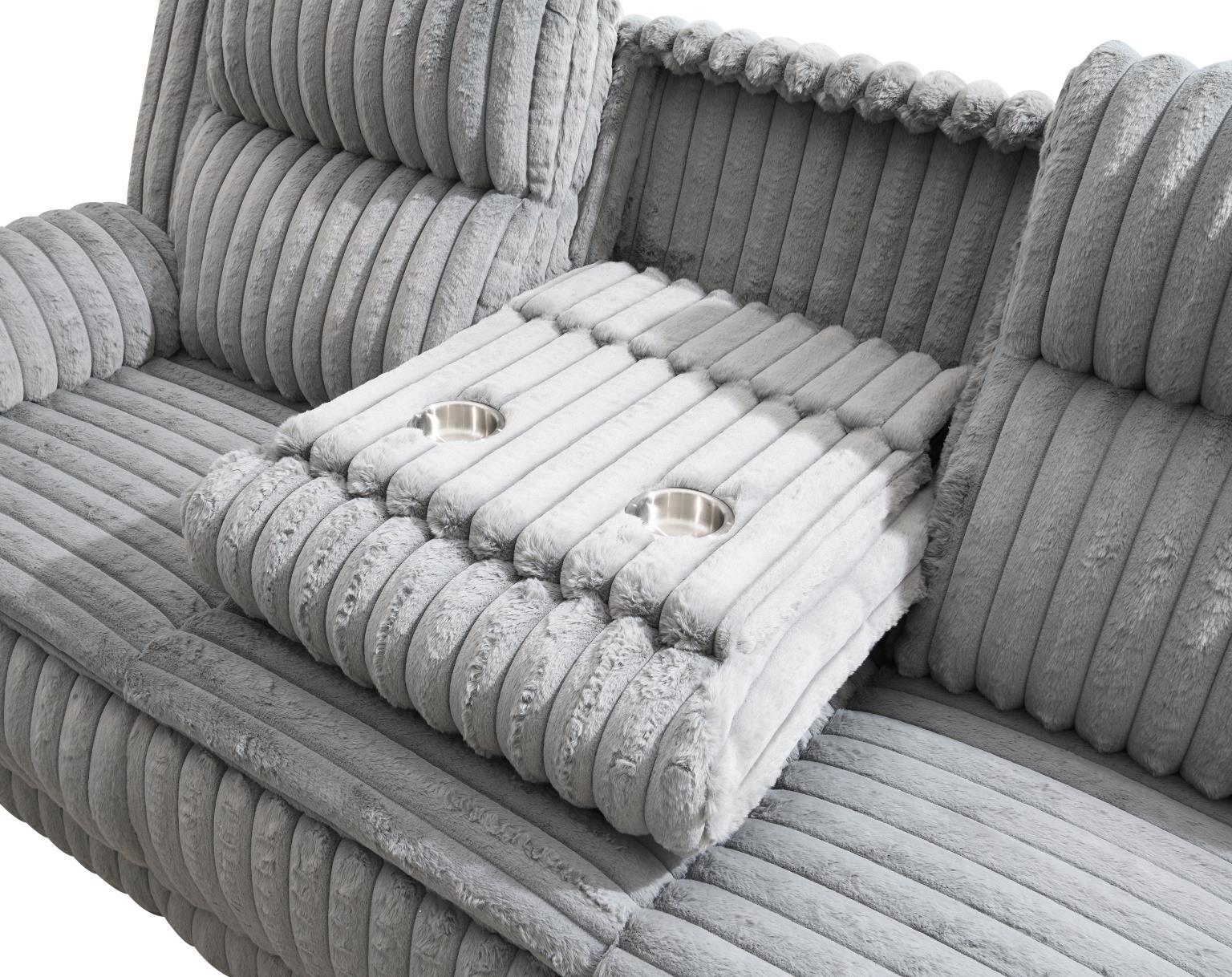 U113 Gray Corduroy Motion Sofa With Dropdown — 90" Wide