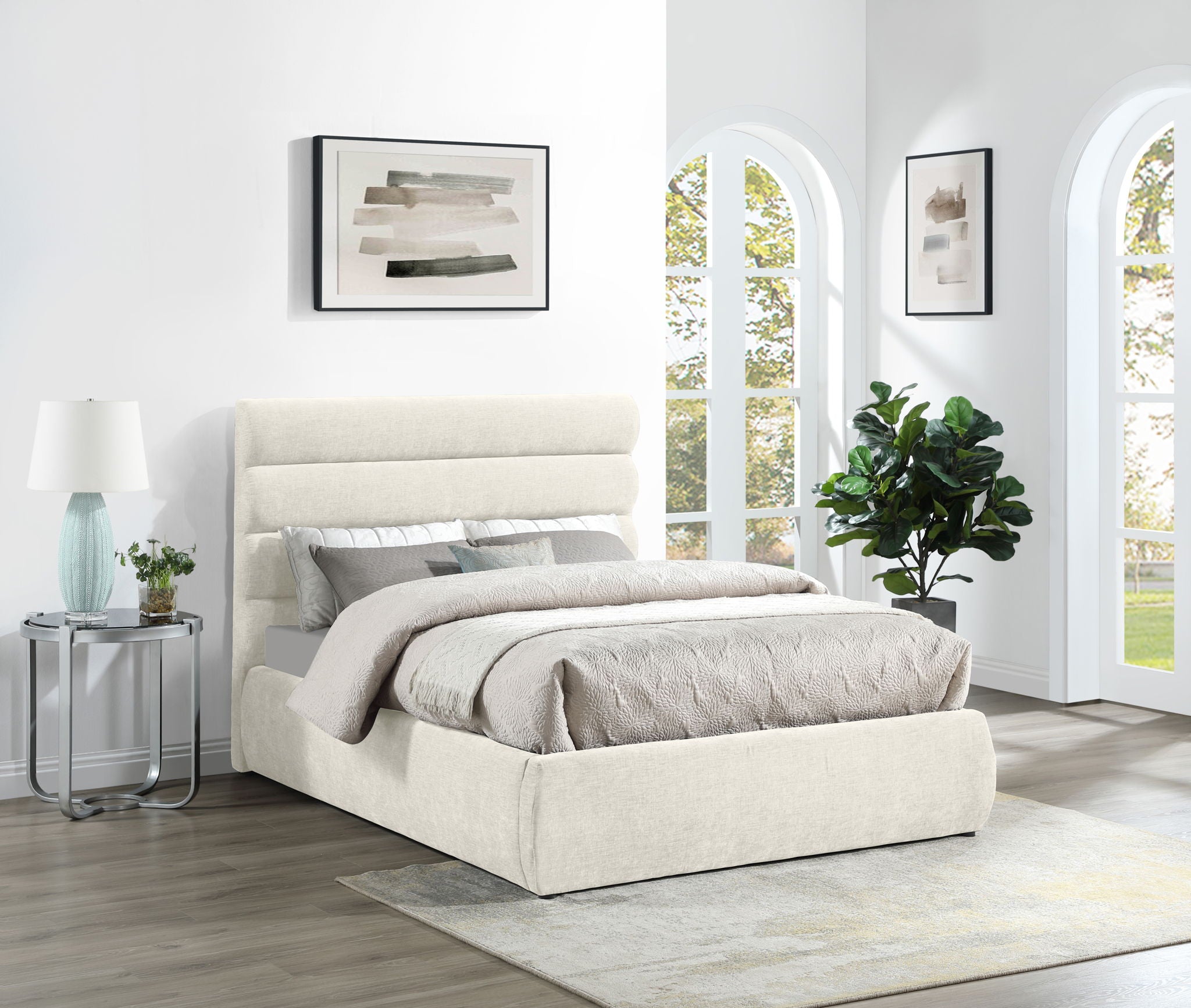 Adam - Chenille Fabric Bed With 52" Headboard