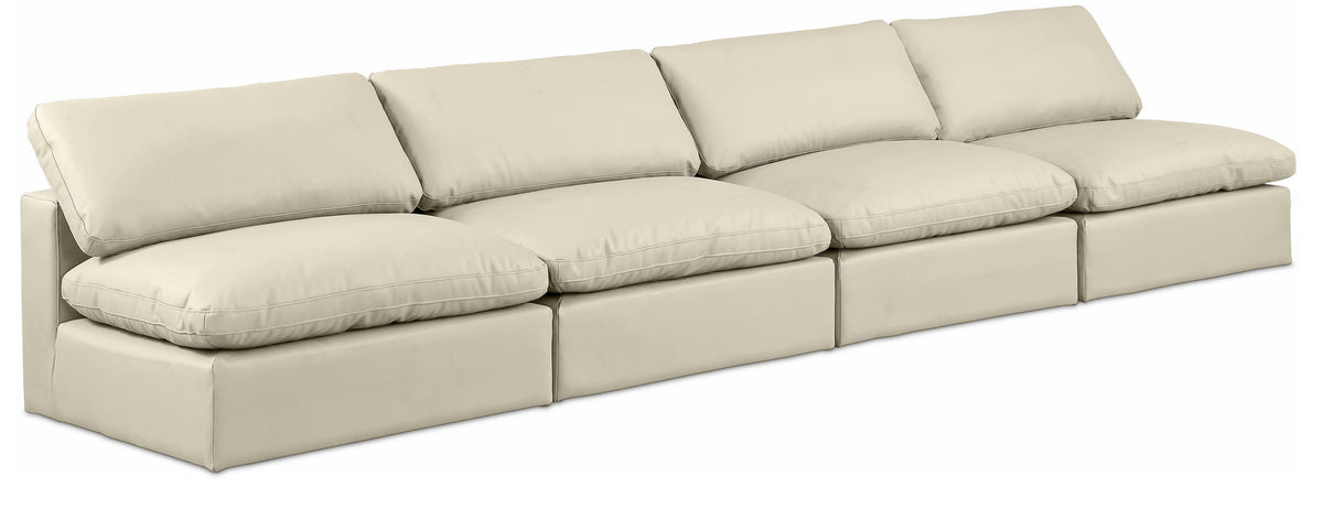 Comfy Faux Leather Modular Sectional — 4-Piece Armless Sofa — Cream