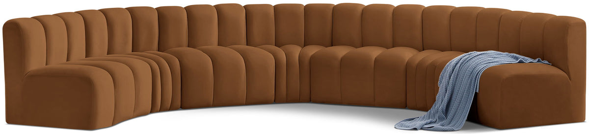Arc Velvet Modular Sectional — 7-Piece U-Shaped Sectional — Saddle